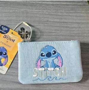Stitch Primark Disney Coin Cash Purse Case Zipper Close Blue White NWT New W Tag